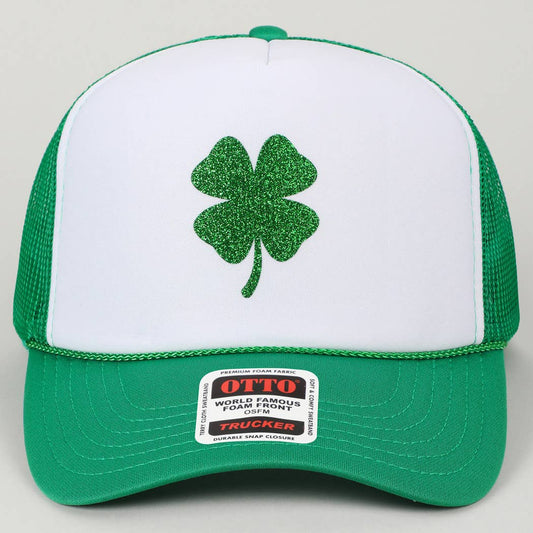 Glitter Four Leaf Clover Logo Foam Trucker Hat