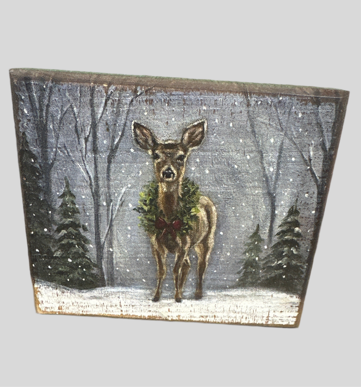Snowy Deer Block Sign