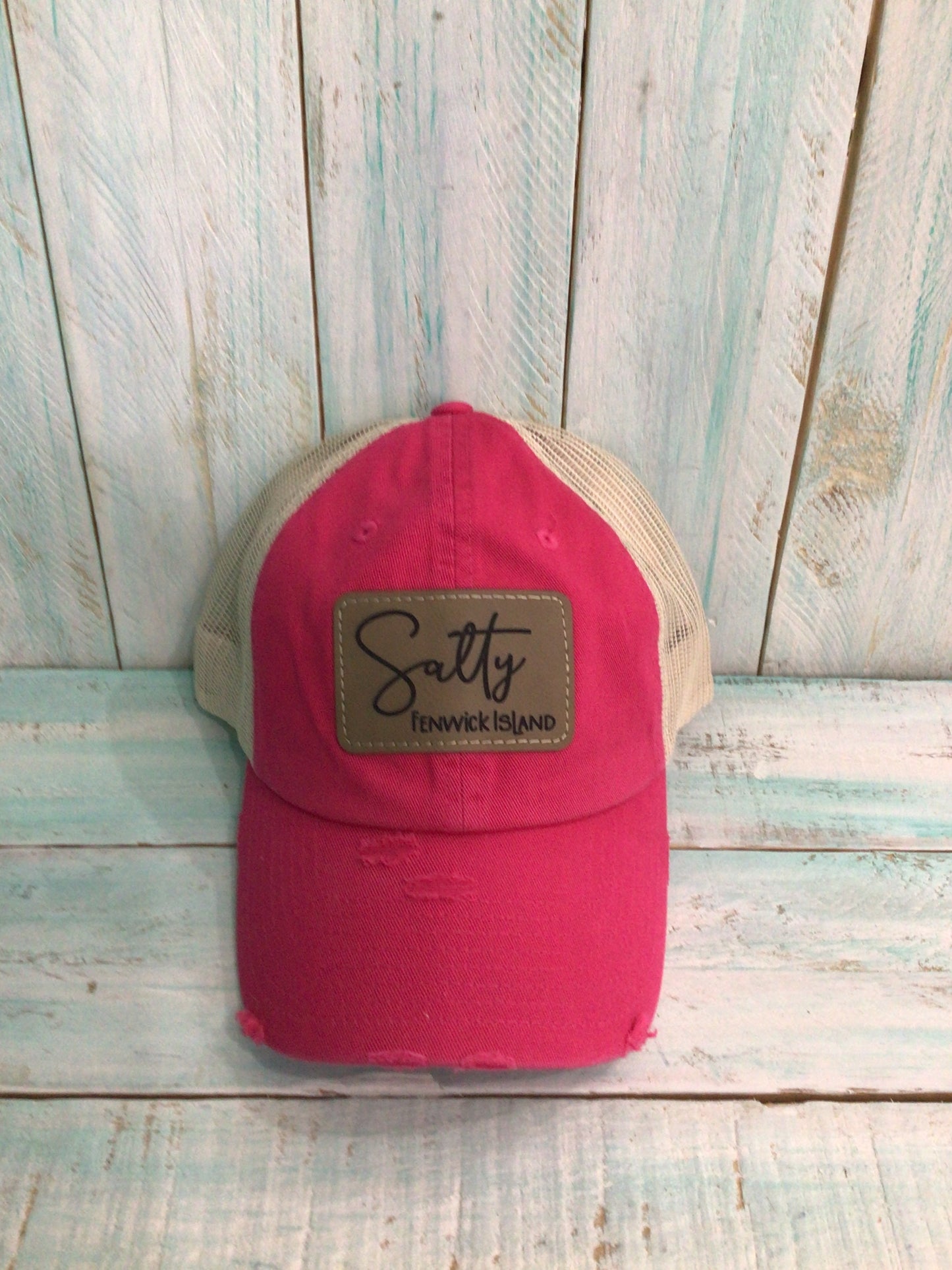 Hot Pink Salty Fenwick Island Leather Patch Hat