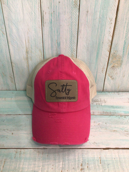 Hot Pink Salty Fenwick Island Leather Patch Hat