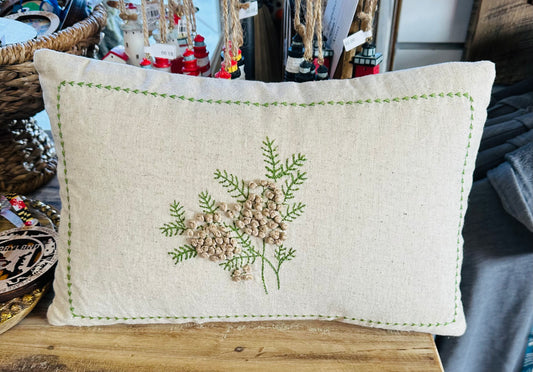 14"L x 9"H Cotton & Linen Pillow With Embroidery