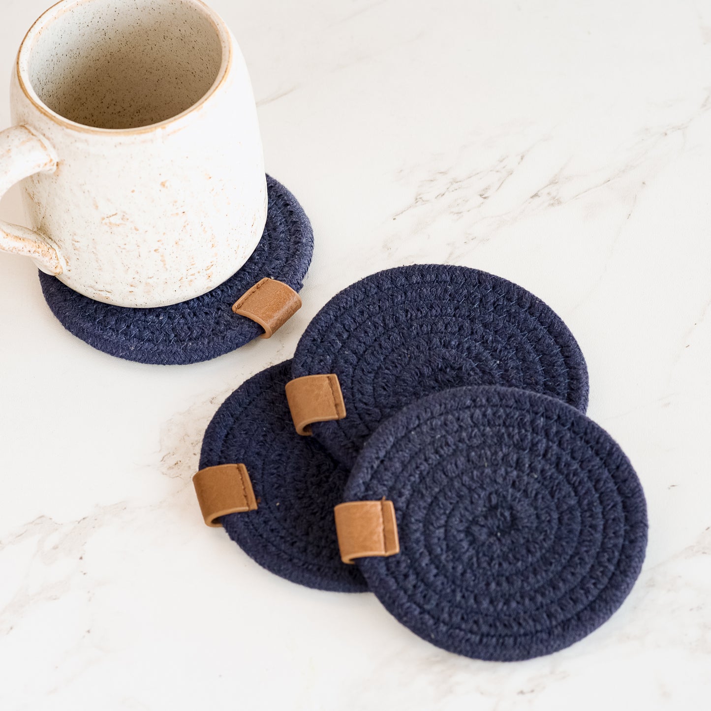 S/4 Round Navy Coasters