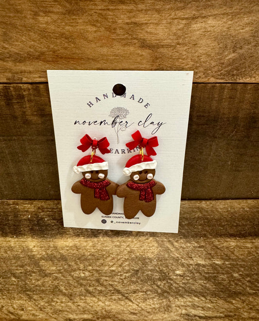 Gingerbread Man w/Red Bow Post