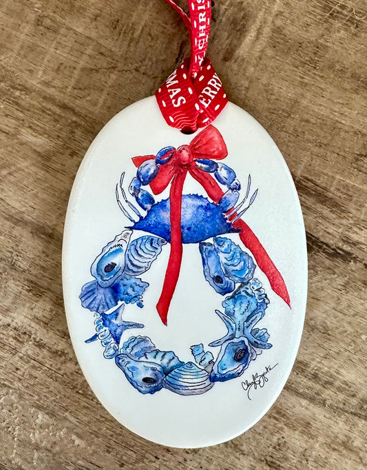 Bountiful Shell Wreath Oval Ornament