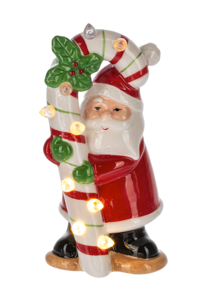 LED Light Up Santa w/Candy Cane Figurine