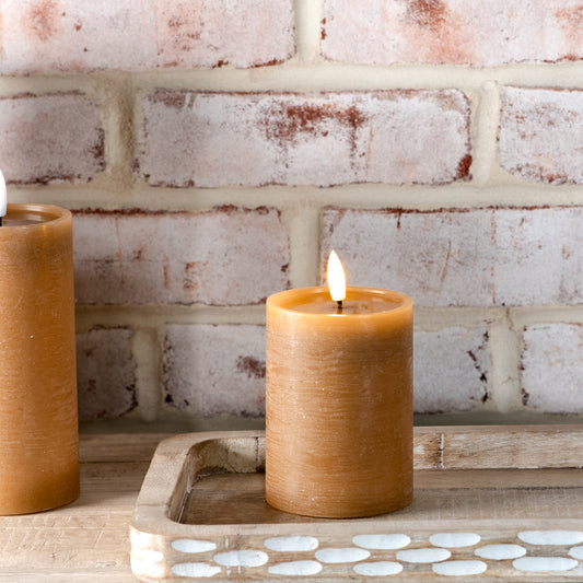4" CARAMEL LED PILLAR CANDLE w/Timer