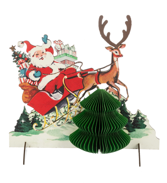 Vintage Honeycomb Santa in Sleigh Figurine