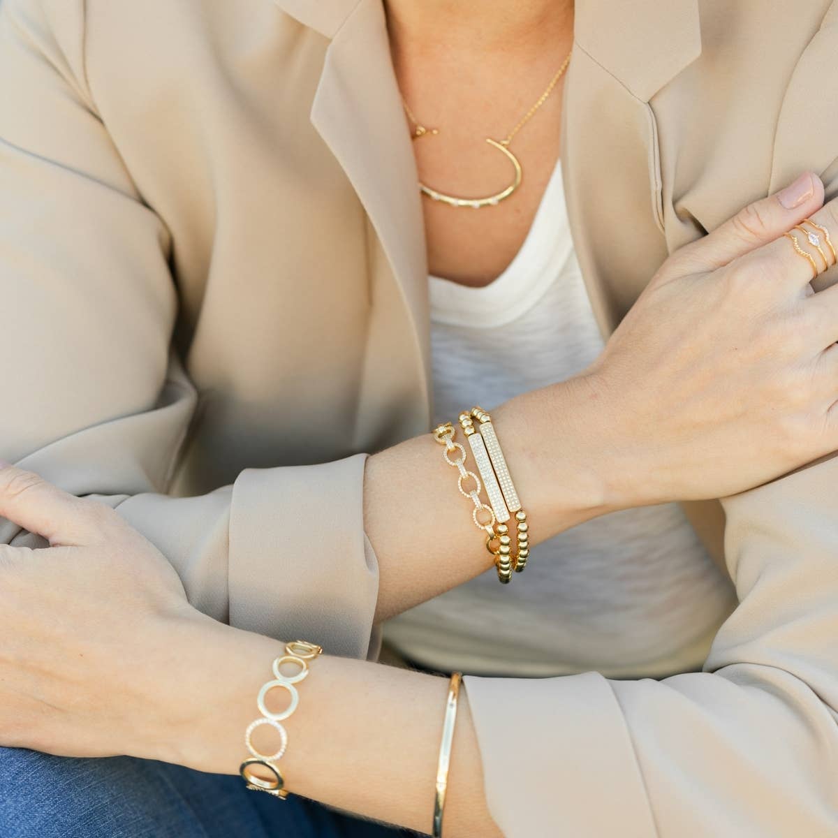 Gold Pave Bar Stretch Bracelet