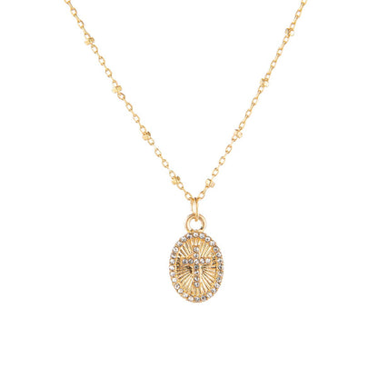 Cross Medallion Necklace   Gold   16"