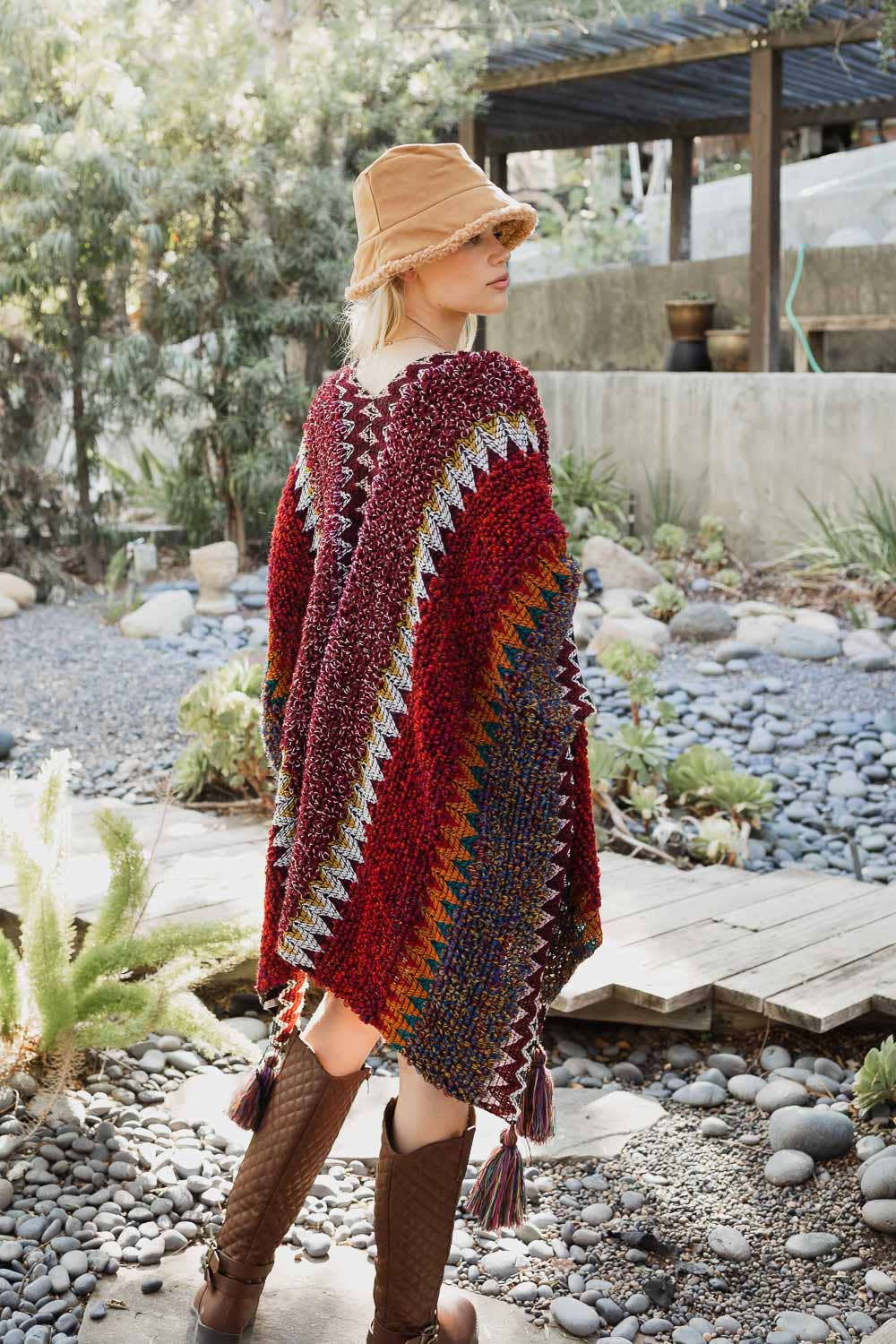 Western Colorful Crochet Patterned Ruana