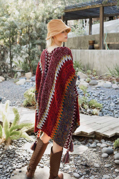 Western Colorful Crochet Patterned Ruana