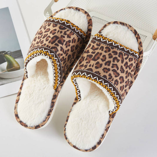 Leopard Cozy Leopard Fleece-Lined Indoor Slippers