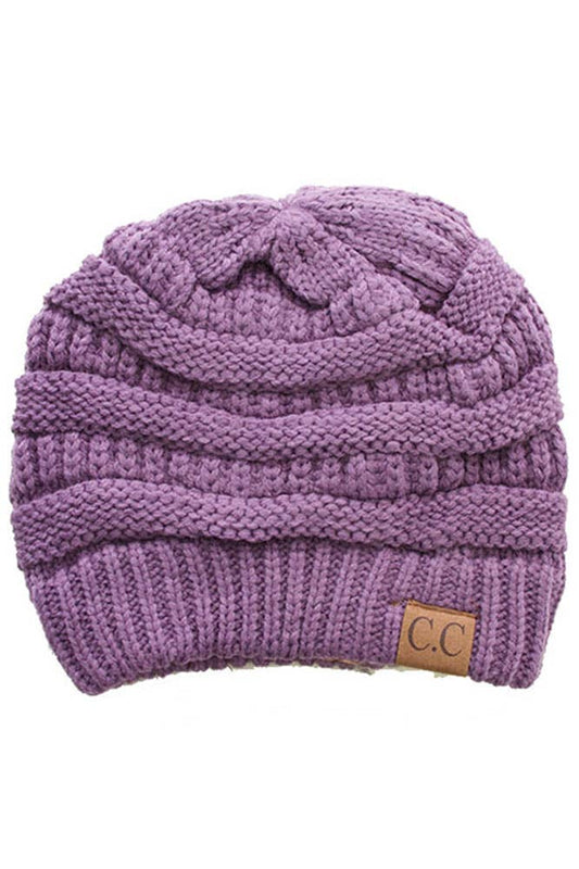 Violet Cable Knit Classic Beanie Winter Hat