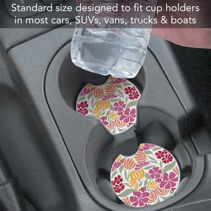 "Floral Melody" Absorbent Stone Car Coaster 1pk