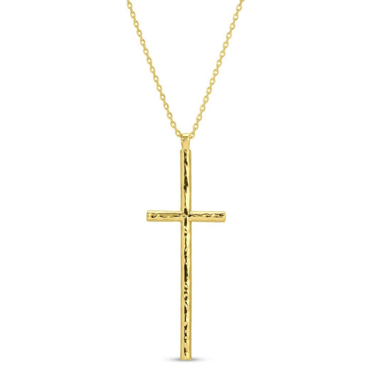 Lightly Textured Long Cross Necklace