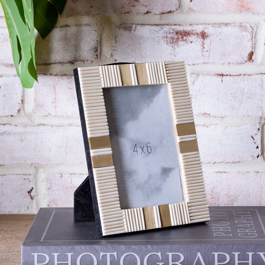 4 x 6 White Resin With Brass Photo Frame