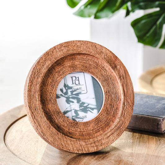 4" Round Natural Wood Photo Frame