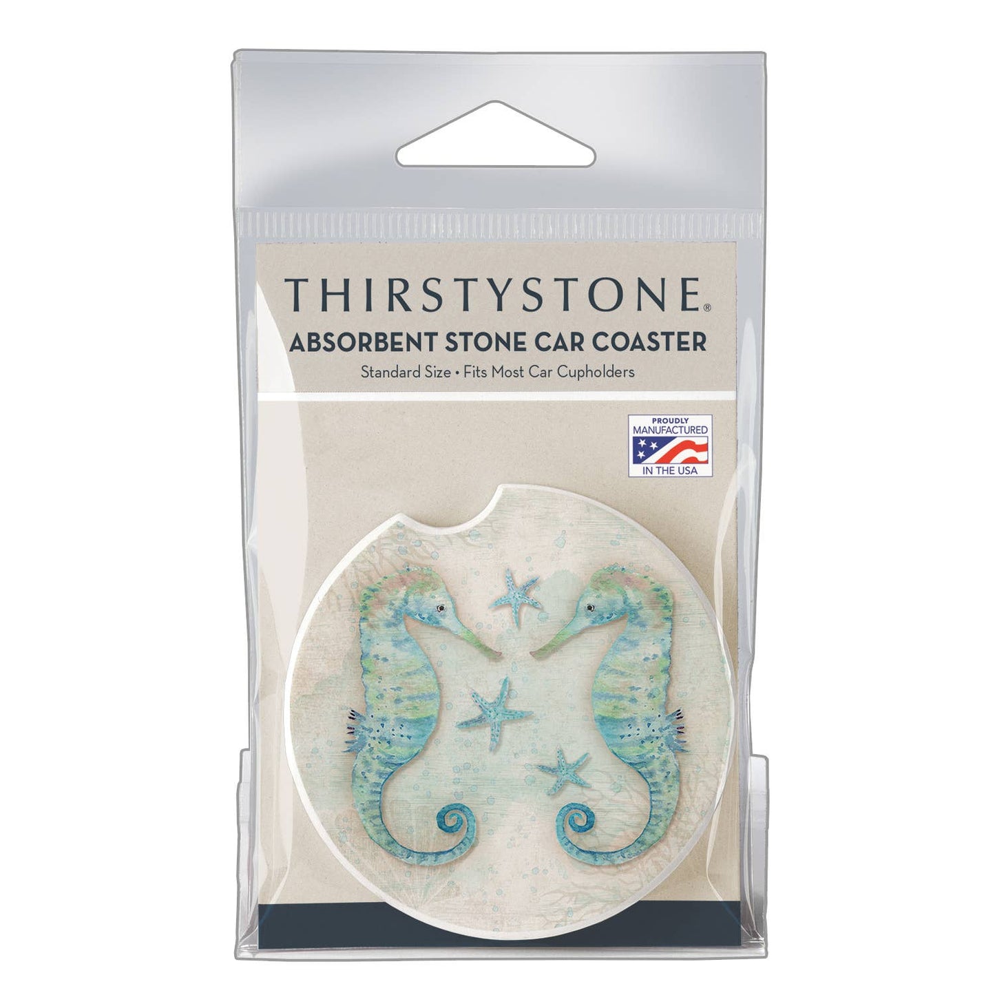 "Twin Seahorses" Absorbent Stone Car Coaster 1pk