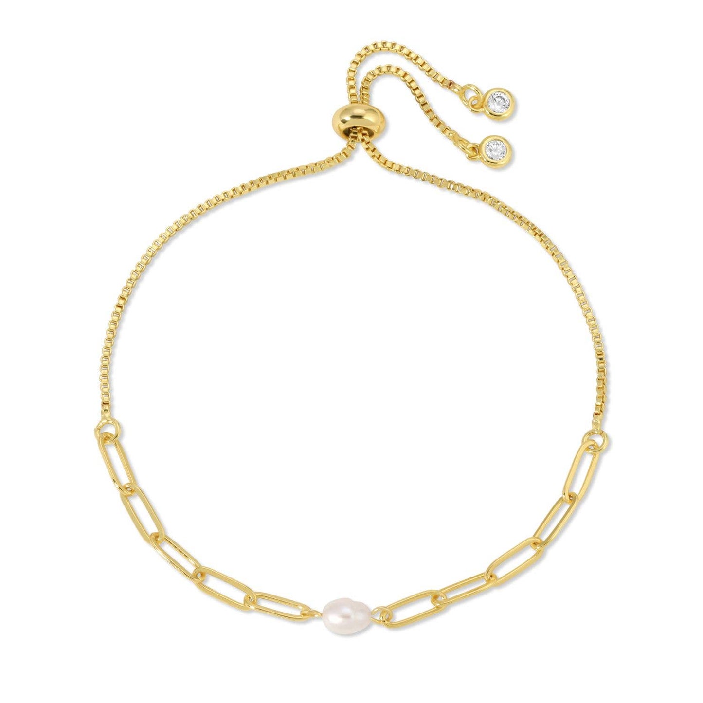 Delicate Link Chain With Pearl Pulley Bracelet