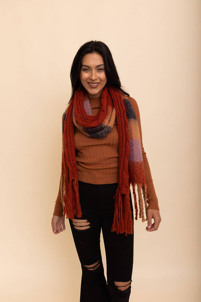 Cozy Knit Dual Textured Scarf w/ Tassels