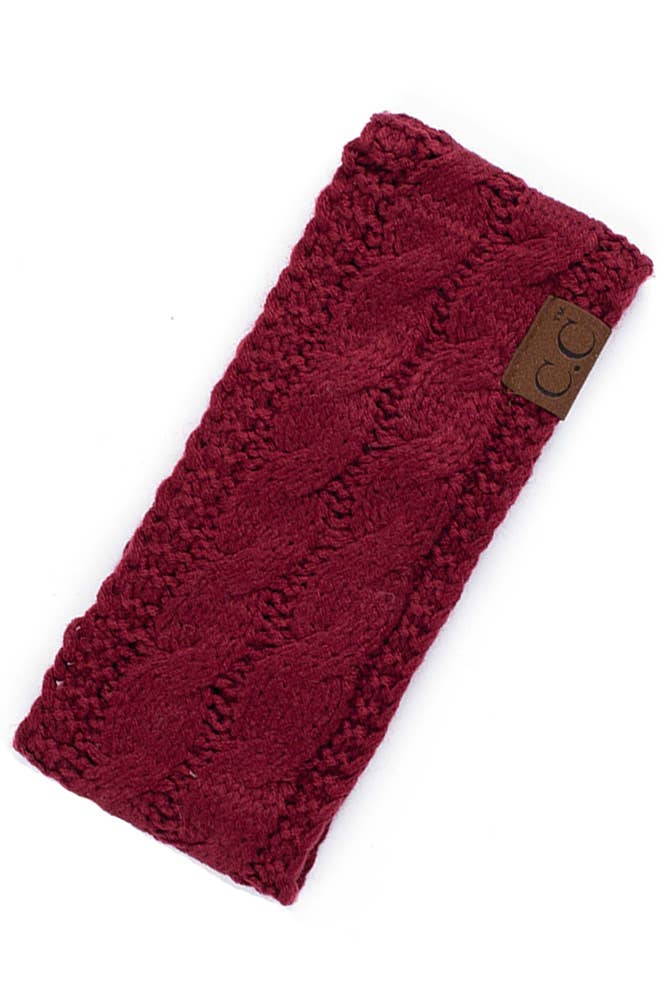 Burgundy Cable Knit Solid Headband