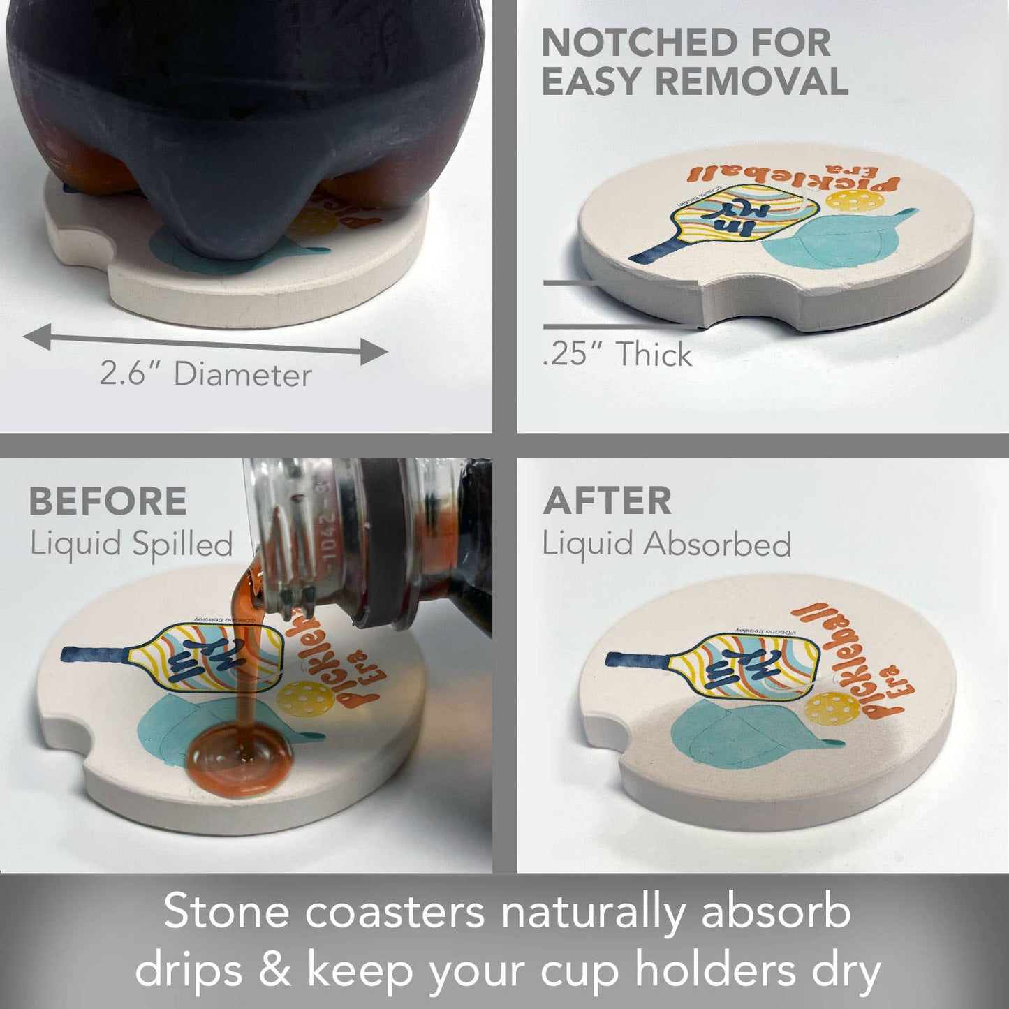 "Pickleball Era" Single Packaged Stone Car Coaster