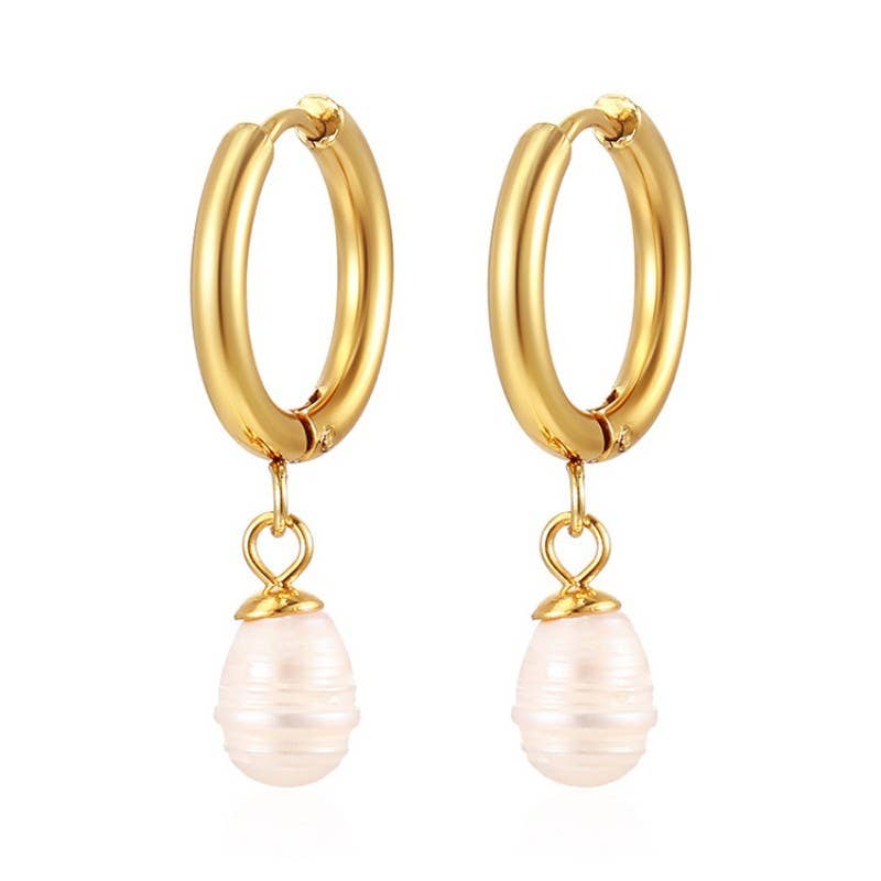 Pearl Drop Hoop Huggie Earring