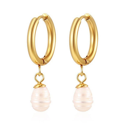Pearl Drop Hoop Huggie Earring