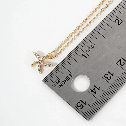 Gold -Life Crystal-Pave 11mm Starfish Pendant Necklace