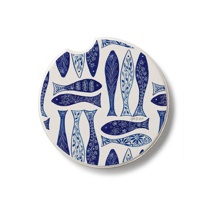 "Blue Fish" Absorbent Stone Car Coaster 1pk
