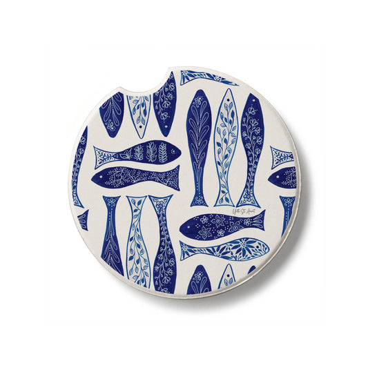 "Blue Fish" Absorbent Stone Car Coaster 1pk