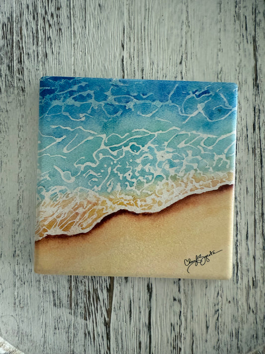 Shoreline Square Ceramic Coaster by Cheryl Zapata Art