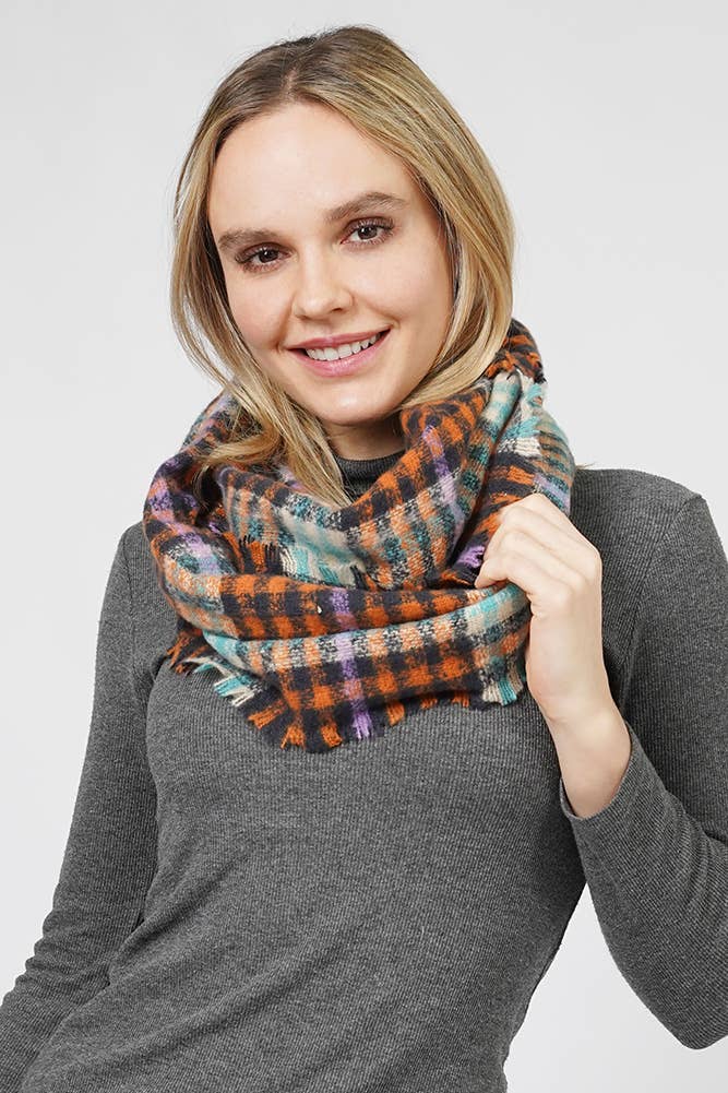 Rust Plaid Pattern Infinity Scarf