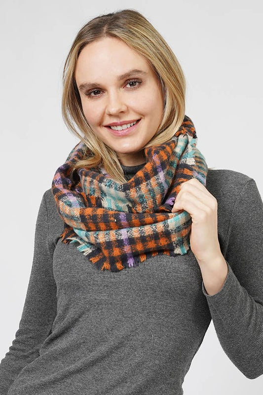Rust Plaid Pattern Infinity Scarf
