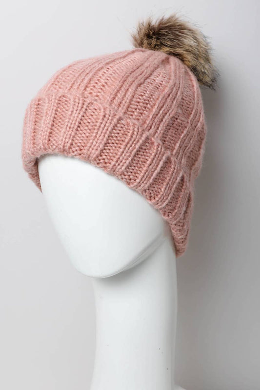 Rose Winter-Ready Ribbed Faux Fur Beanie