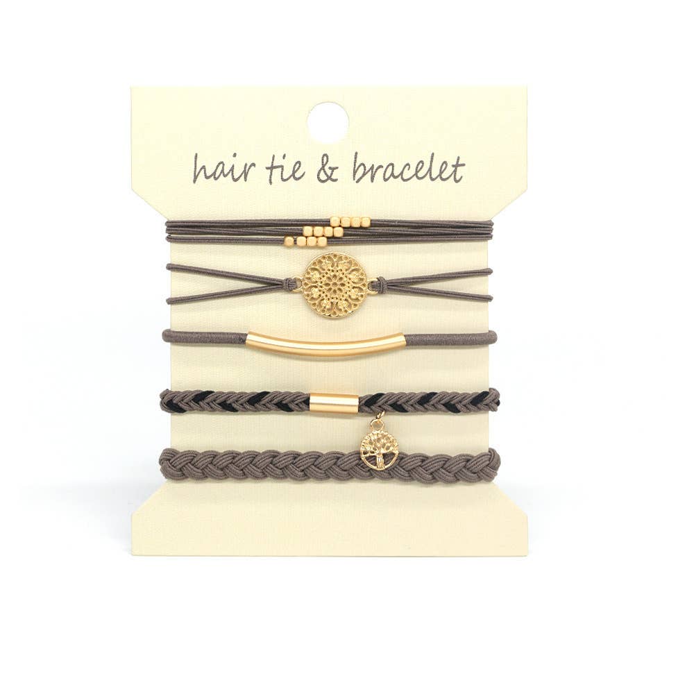 Taupe Boho Hair Tie/Bracelet Set