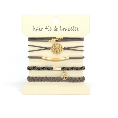 Taupe Boho Hair Tie/Bracelet Set
