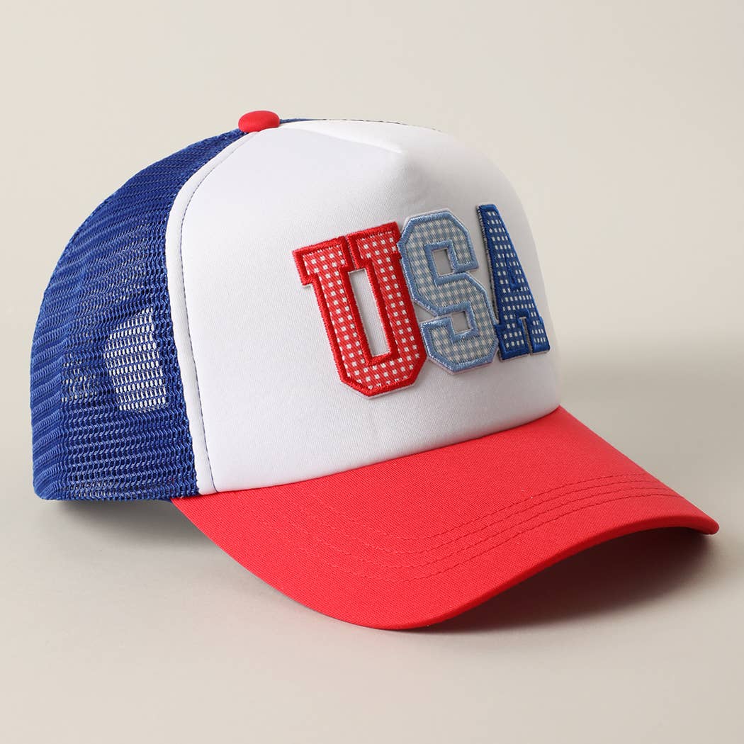 USA Patch Mesh Trucker Hat: WHITE/RED/BLUE