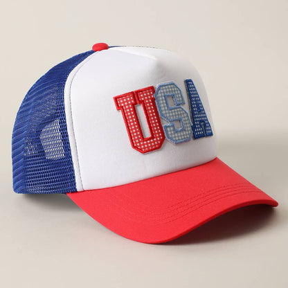 USA Patch Mesh Trucker Hat: WHITE/RED/BLUE