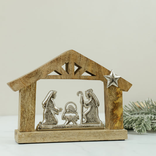 10" Wood & Aluminum Nativity Scene