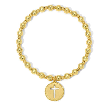 Beaded Stretch Bracelet with Cut-Out Cross Charm