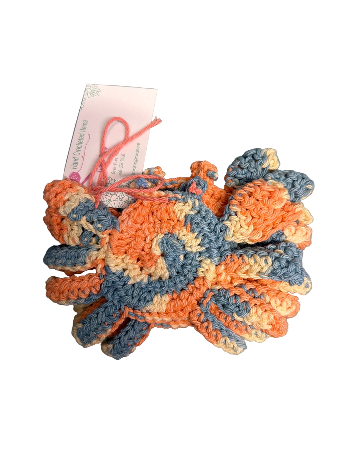 Hand Crocheted Set Of 4 Crab Coasters