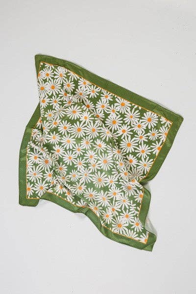 Green w/Daisy Silky Feel Bandana Scarf