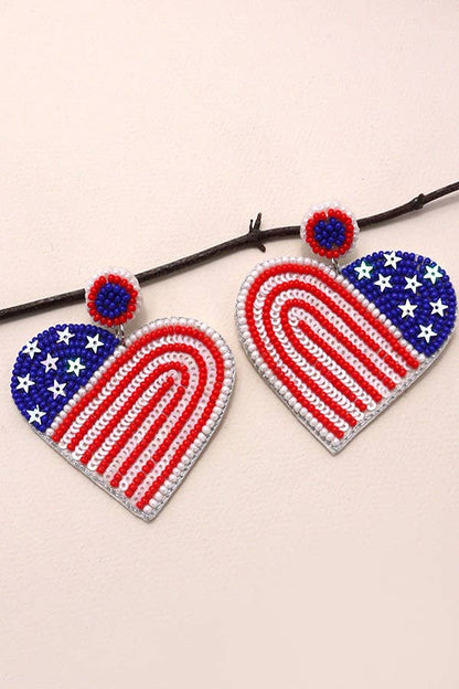 Seed Bead Heart Flag Earrings