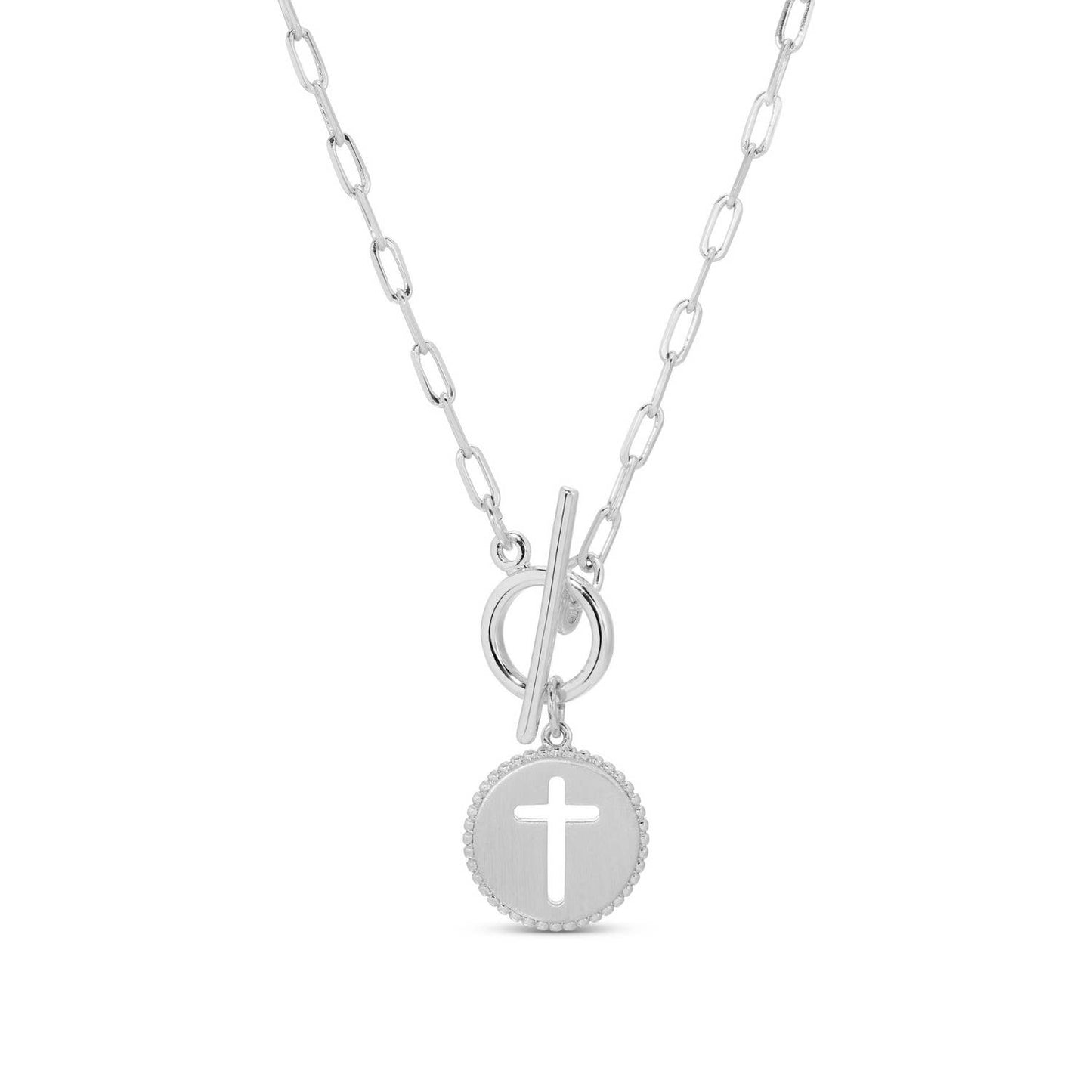 Silver Cross Paperclip Toggle Necklace