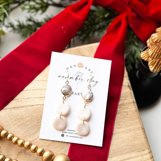 Pearl Charm w/2 Organic Circles (Pearl Colored Clay) 3 Tier Dangle