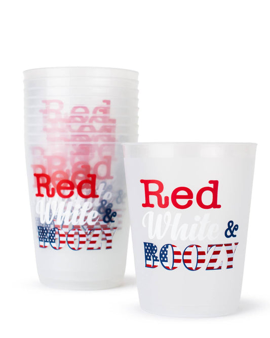 Red White & Boozy Party Cups   Frosted/Red/Blue   16oz Set of 10