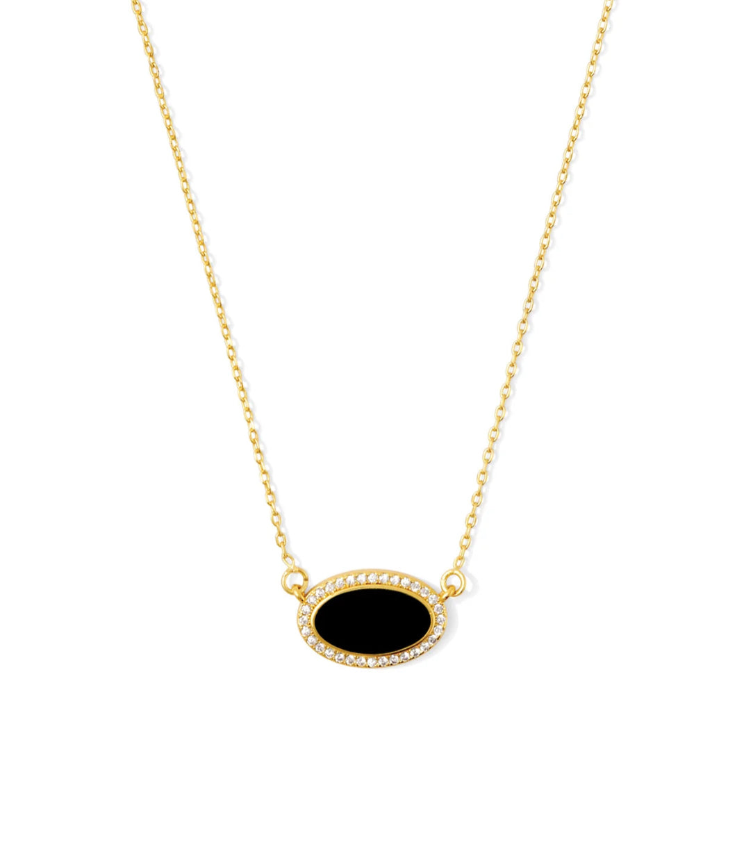 Enamel Oval w/Pave Border Necklace, Gold