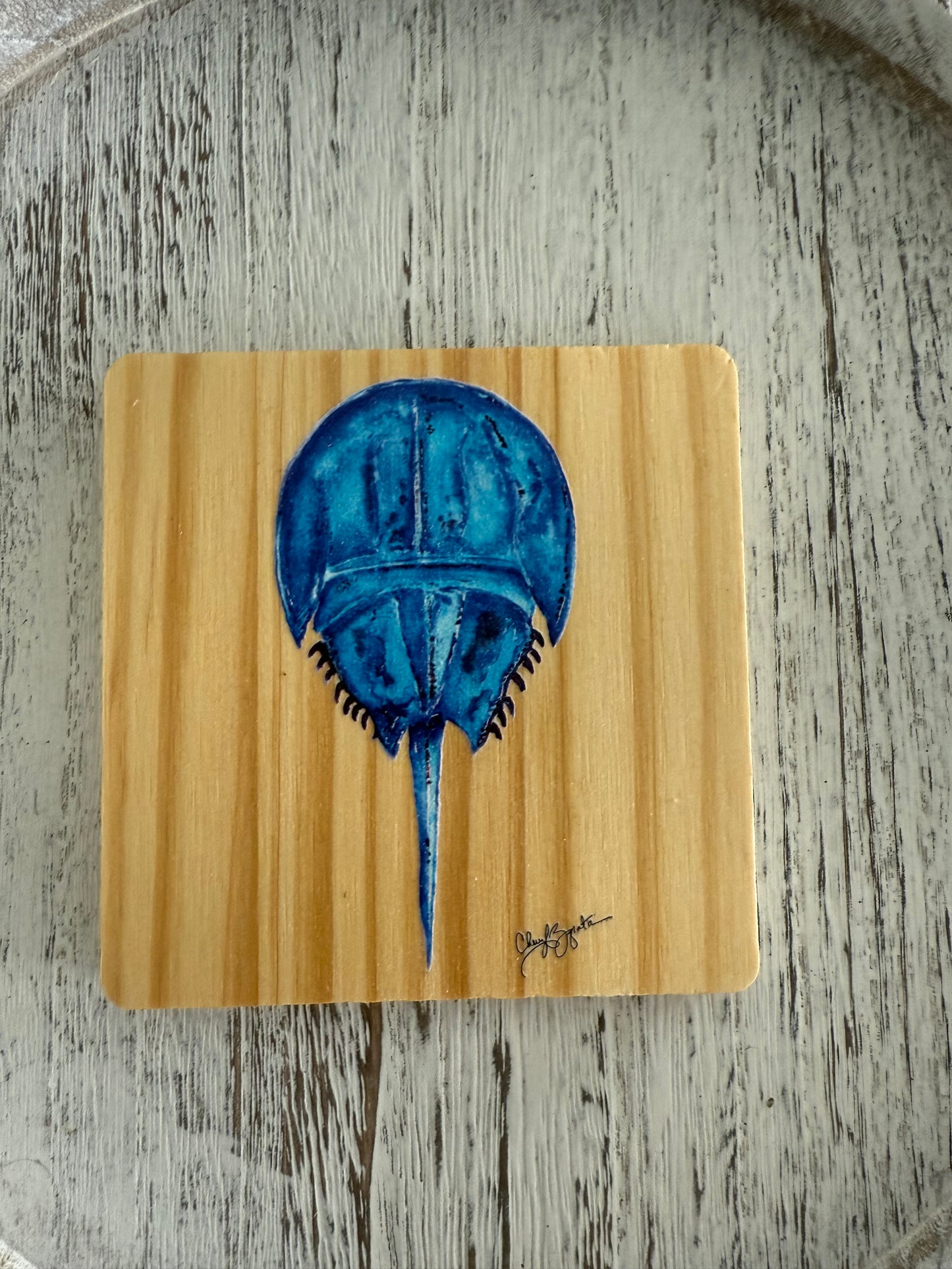 Horseshoe Crab (Simple) Wooden Coaster by Cheryl Zapata Art