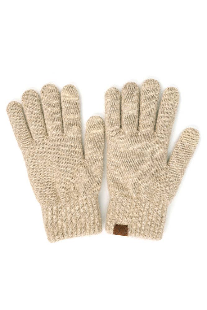 Light Melange Gray Heather Knit Plain Gloves